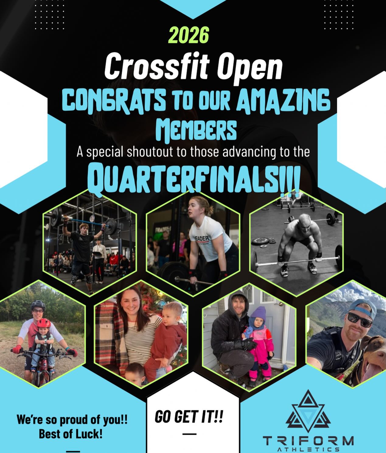 Big congrats to all of our amazing members who took on the 2026 CrossFit Open! 💪🔥 The effort, consistency, and grit you all showed over the past few weeks was incredible to watch.

A special shoutout to those advancing to the Quarterfinals:
Taylor, Peter, Christa, Isaac, Luke, Dan, and Cami 👏

We’re so proud of you and can’t wait to see you throw down in the next round. Best of luck—your Triform crew is cheering you on every step of the way! 🚀