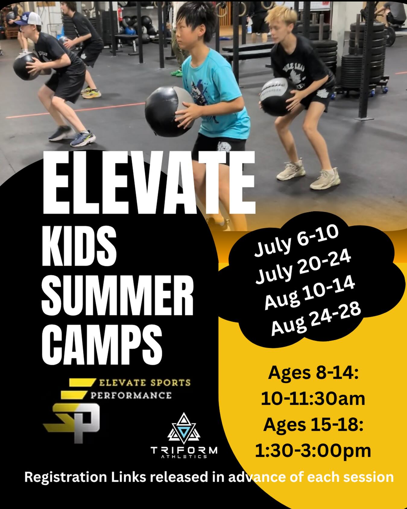 🏃‍♂️ Level up this summer! Elevate Sports Performance is bringing kids summer camps to TriForm Athletics — and spots are filling fast!

Whether your athlete is 8 or 18, we’re spending the summer building the fundamentals that make great athletes: body awareness, coordination, agility, strength, and endurance.

📅 Camp Dates: July 6–10 | July 20–24
August 10–14 | August 24–28
⏰ Ages 8–14 → 10:00–11:30am
⏰ Ages 15–18 → 1:30–3:30pm

💰 Early Bird pricing: $135+GST (book by June 22!) Regular pricing: $175+GST

Don’t wait — Early Bird ends June 22! Links in profile to register for Week 1. 👆

*Links to register will be posted in advance of each session*

@elevatesp.yeg