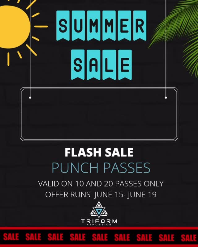 🌞 Summer SALE is here! 🌞

Get 25% OFF all 10 & 20 Punch Passes!

💥 Sale Runs June 15 – June 19 only
⏳ No expiry extensions
🚫 Non-transferable

Don’t miss out — stock up and save for summer! 💪 

🔗 Link in profile!

#TriformAthletics #SummerSale #PunchPasses #fitnessdeals