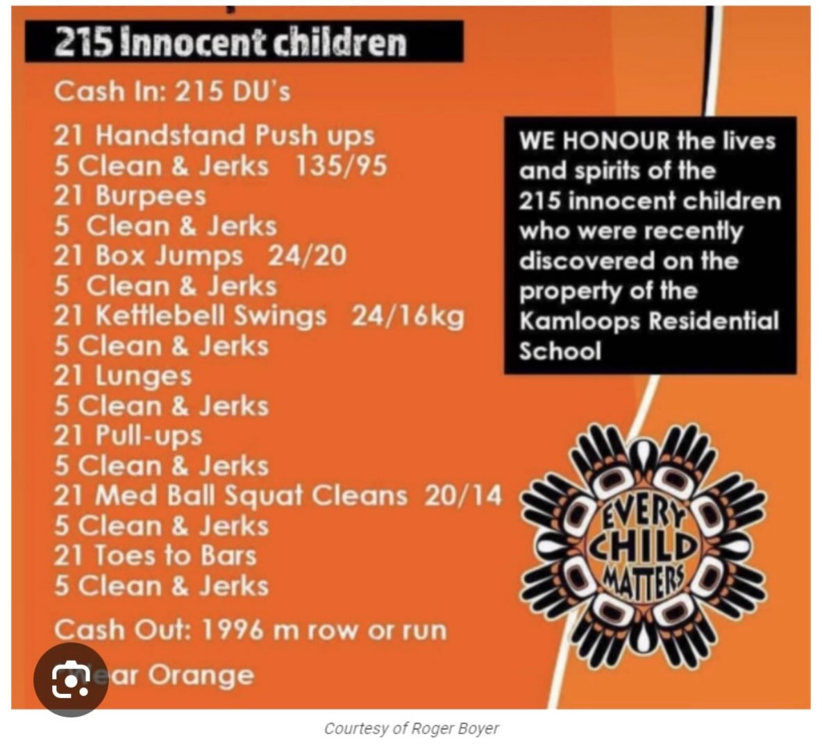 Truth & Reconciliation workout today at Triform Athletics. Regular class times all day. Join us as we honor and remember all of the innocent lives lost at residential schools around Canada. 

#truthandreconciliation