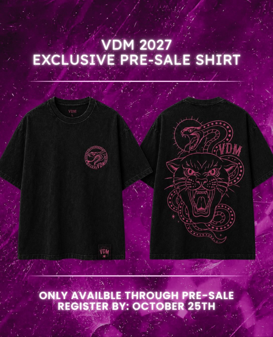 EXCLUSIVE PRESALE TEE! ❤️‍🔥

Register for VDM 2027 during presale and score a limited-edition presale, PREMIUM shirt! 🔥

Visit @vdmthecomp link in bio to get on the list and secure yours!

#vdm2027 #globalcomp
